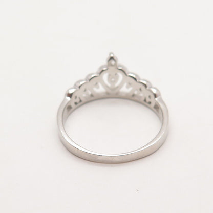 925 Sterling Silver C Z Heart Crown Ring Size 6.5