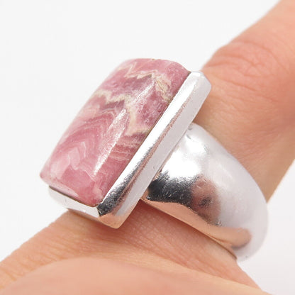 925 Sterling Silver Vintage Real Rhodochrosite Gem Statement Ring Size 5.25