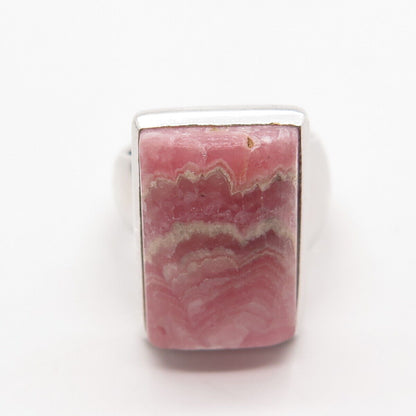 925 Sterling Silver Vintage Real Rhodochrosite Gem Statement Ring Size 5.25