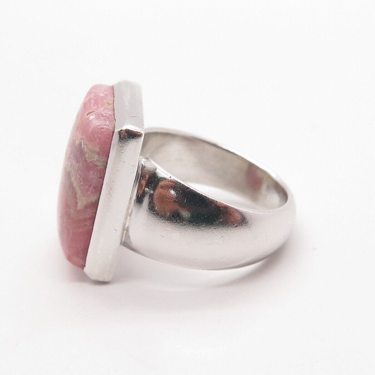 925 Sterling Silver Vintage Real Rhodochrosite Gem Statement Ring Size 5.25