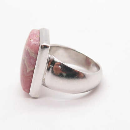 925 Sterling Silver Vintage Real Rhodochrosite Gem Statement Ring Size 5.25