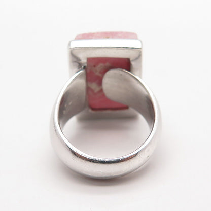 925 Sterling Silver Vintage Real Rhodochrosite Gem Statement Ring Size 5.25