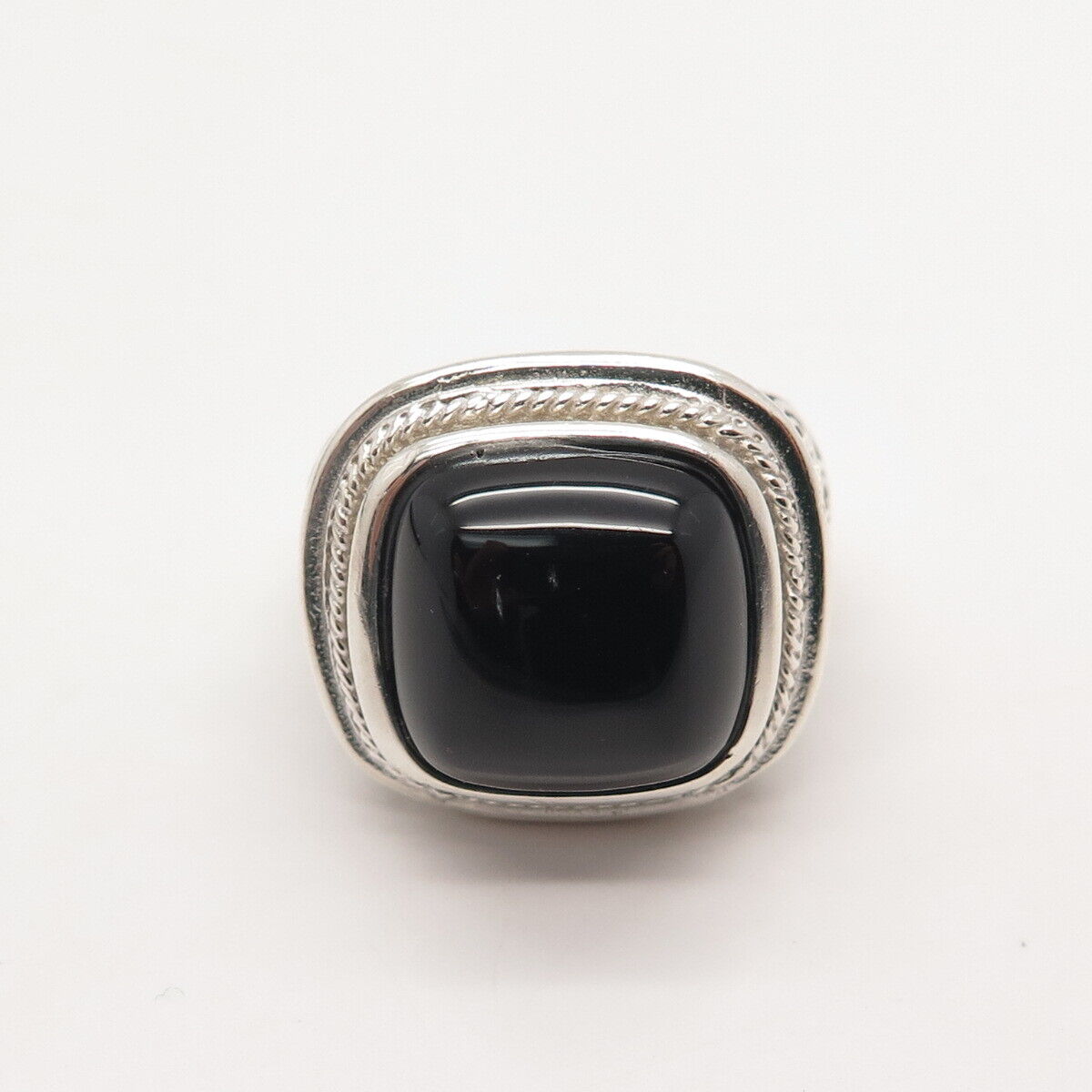 925 Sterling Silver Vintage Real Black Onyx Gem Square Heart Ring Size 7