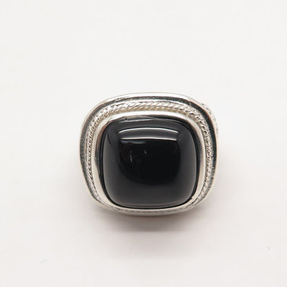 925 Sterling Silver Vintage Real Black Onyx Gem Square Heart Ring Size 7