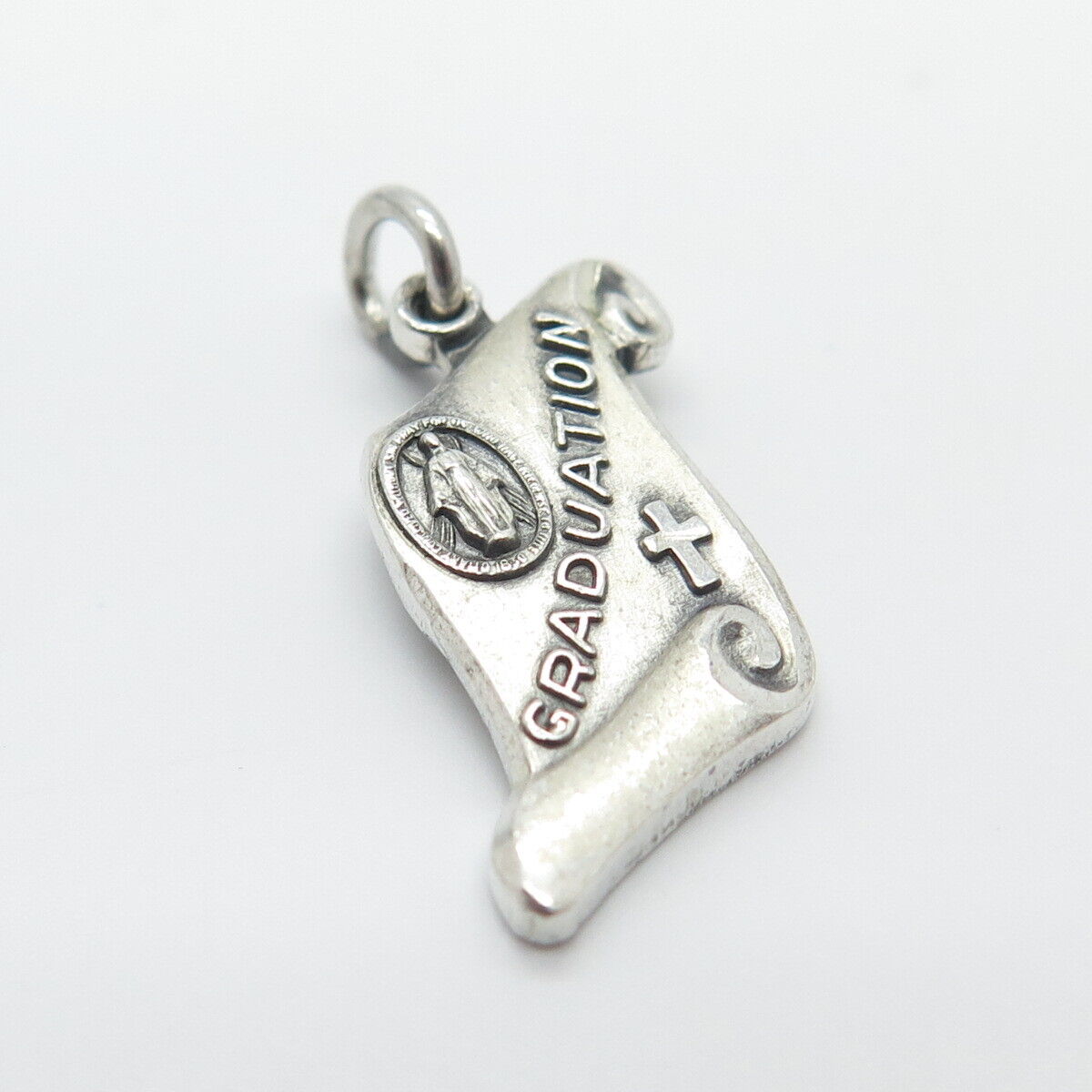 925 Sterling Silver Vintage Creed St. Mary & Cross "Graduation" Charm Pendant