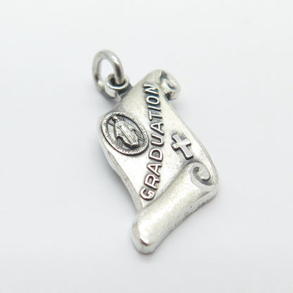 925 Sterling Silver Vintage Creed St. Mary & Cross "Graduation" Charm Pendant