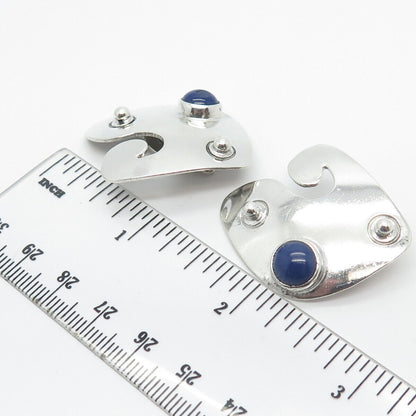 925 Sterling Silver Vintage Mexico Lapis Lazuli Gem Abstract Clip On Earrings