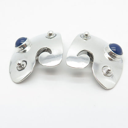 925 Sterling Silver Vintage Mexico Lapis Lazuli Gem Abstract Clip On Earrings