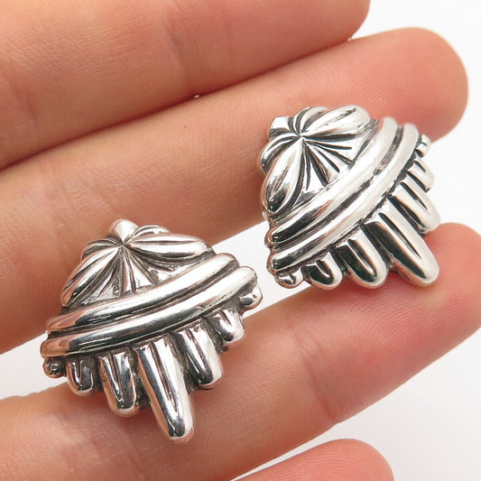 925 Sterling Silver Vintage Mexico Ribbed Screw Back Earrings