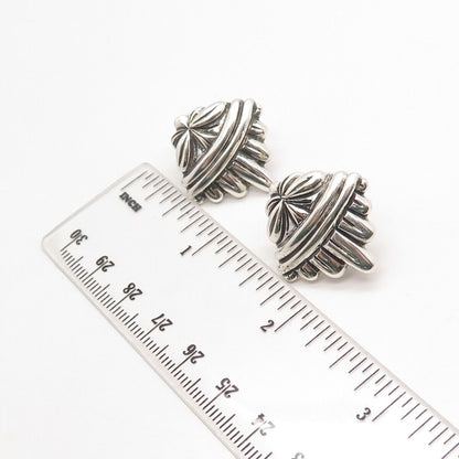 925 Sterling Silver Vintage Mexico Ribbed Screw Back Earrings