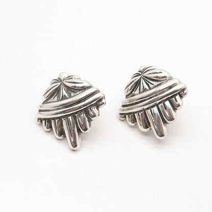 925 Sterling Silver Vintage Mexico Ribbed Screw Back Earrings