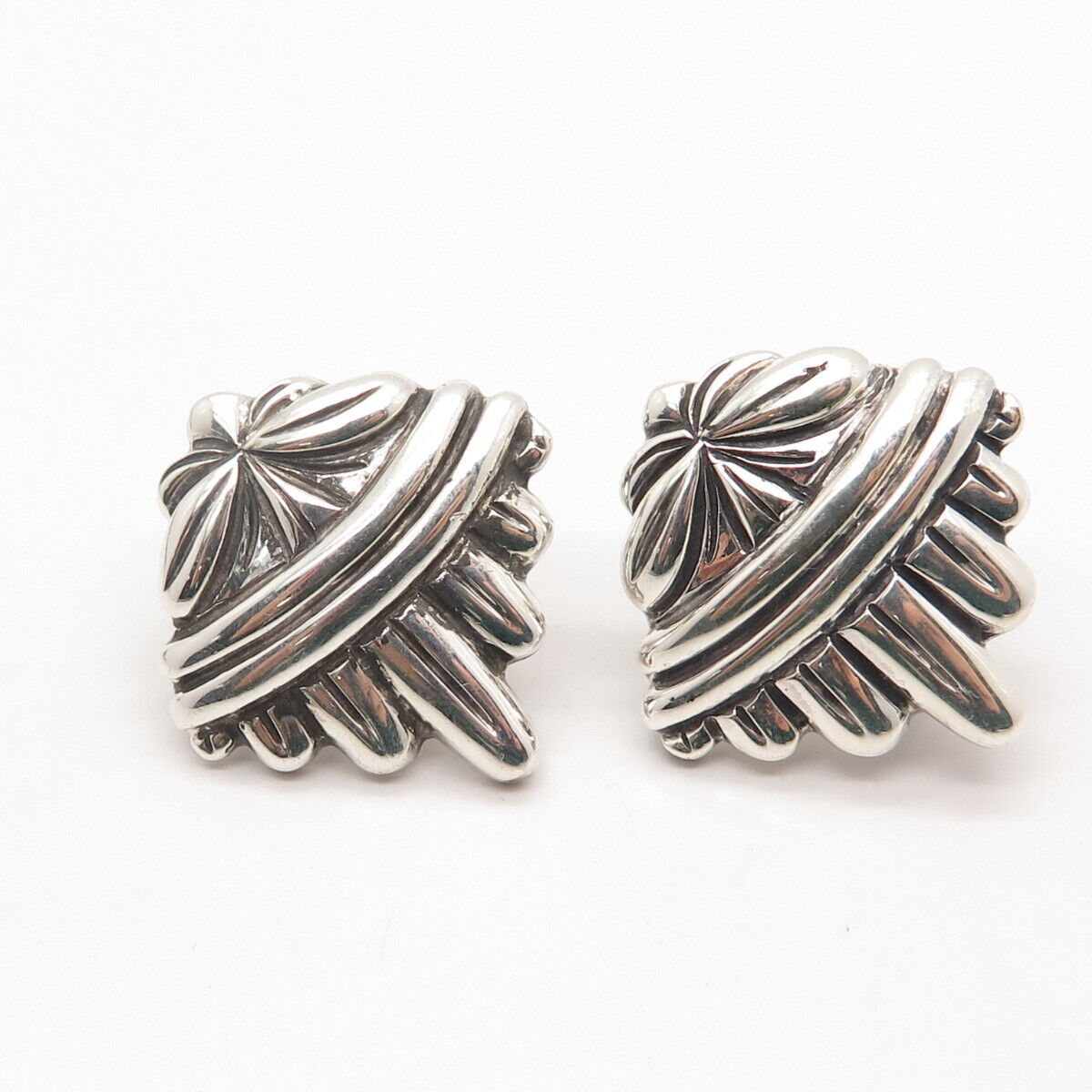 925 Sterling Silver Vintage Mexico Ribbed Screw Back Earrings