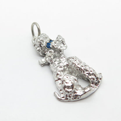 925 Sterling Silver Vintage Blue C Z Hammered Dog Pendant