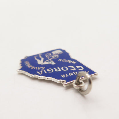 925 Sterling Silver Vintage Beau Enamel "Georgia" Map Pendant