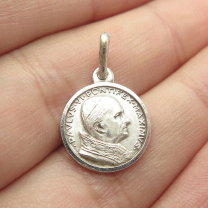 800 Silver Vintage Joannes Paulus & Madonna w/ Baby Medal Charm Pendant