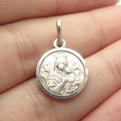 800 Silver Vintage Joannes Paulus & Madonna w/ Baby Medal Charm Pendant