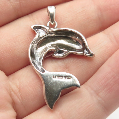 925 Sterling Silver Vintage Lenox Real Lapis Lazuli Gem Friendly Dolphin Pendant