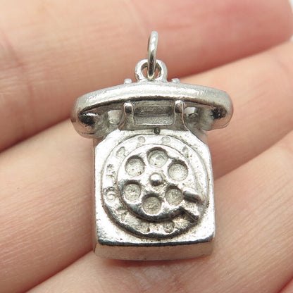 925 Sterling Silver Vintage M & M Old Telephone Charm Pendant