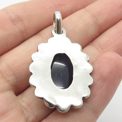 925 Sterling Silver Vintage Real Amethyst Gem Oval Pendant