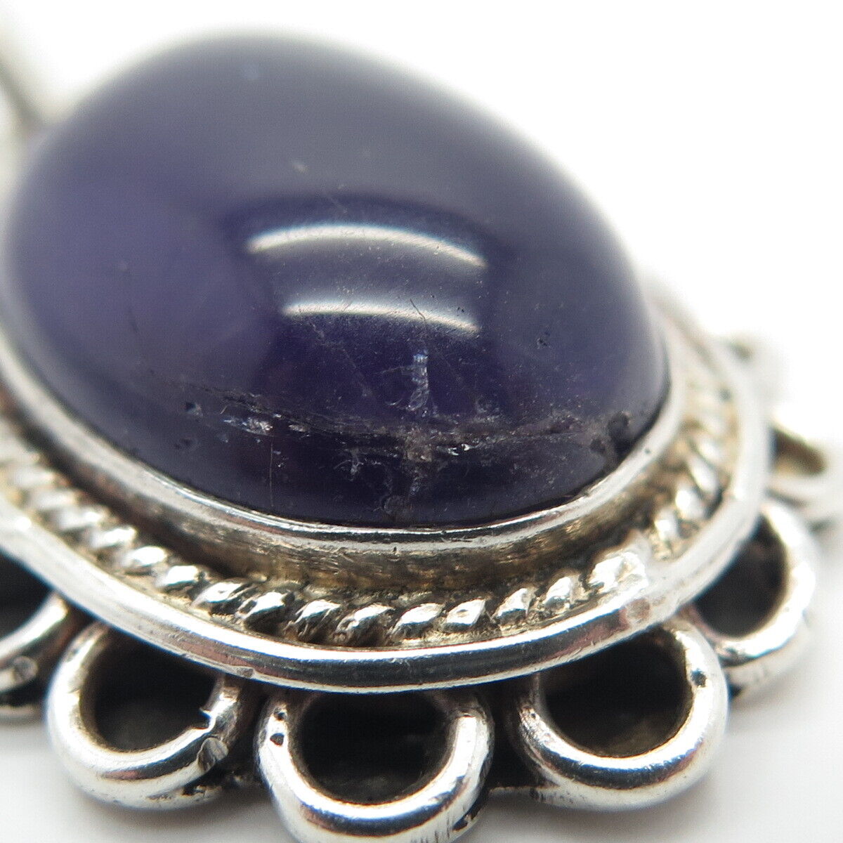 925 Sterling Silver Vintage Real Amethyst Gem Oval Pendant