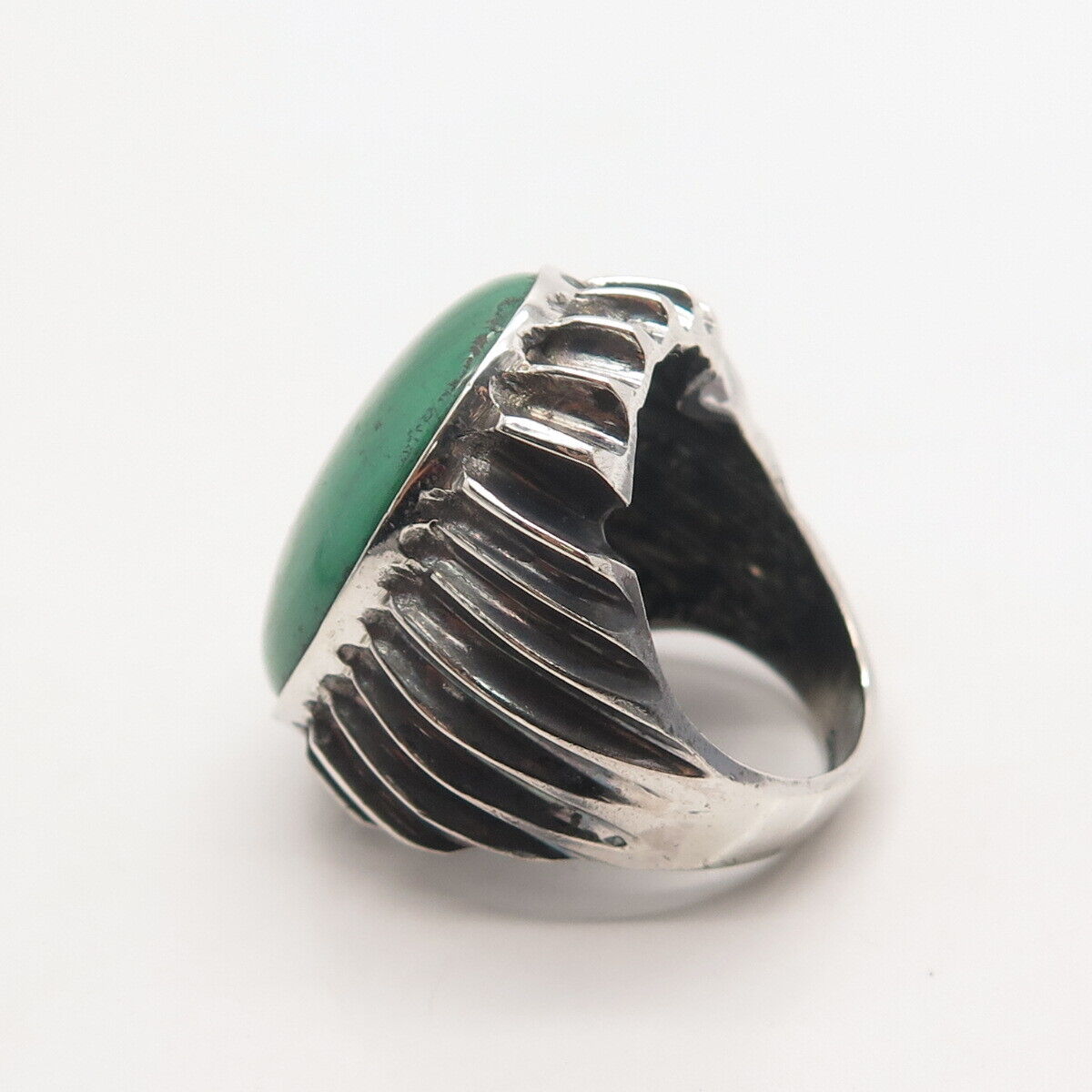 925 Sterling Silver Vintage Real Malachite Gemstone Statement Ring Size 7