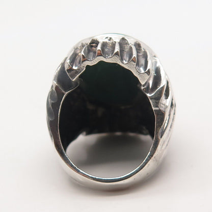 925 Sterling Silver Vintage Real Malachite Gemstone Statement Ring Size 7