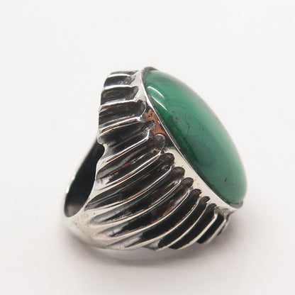 925 Sterling Silver Vintage Real Malachite Gemstone Statement Ring Size 7