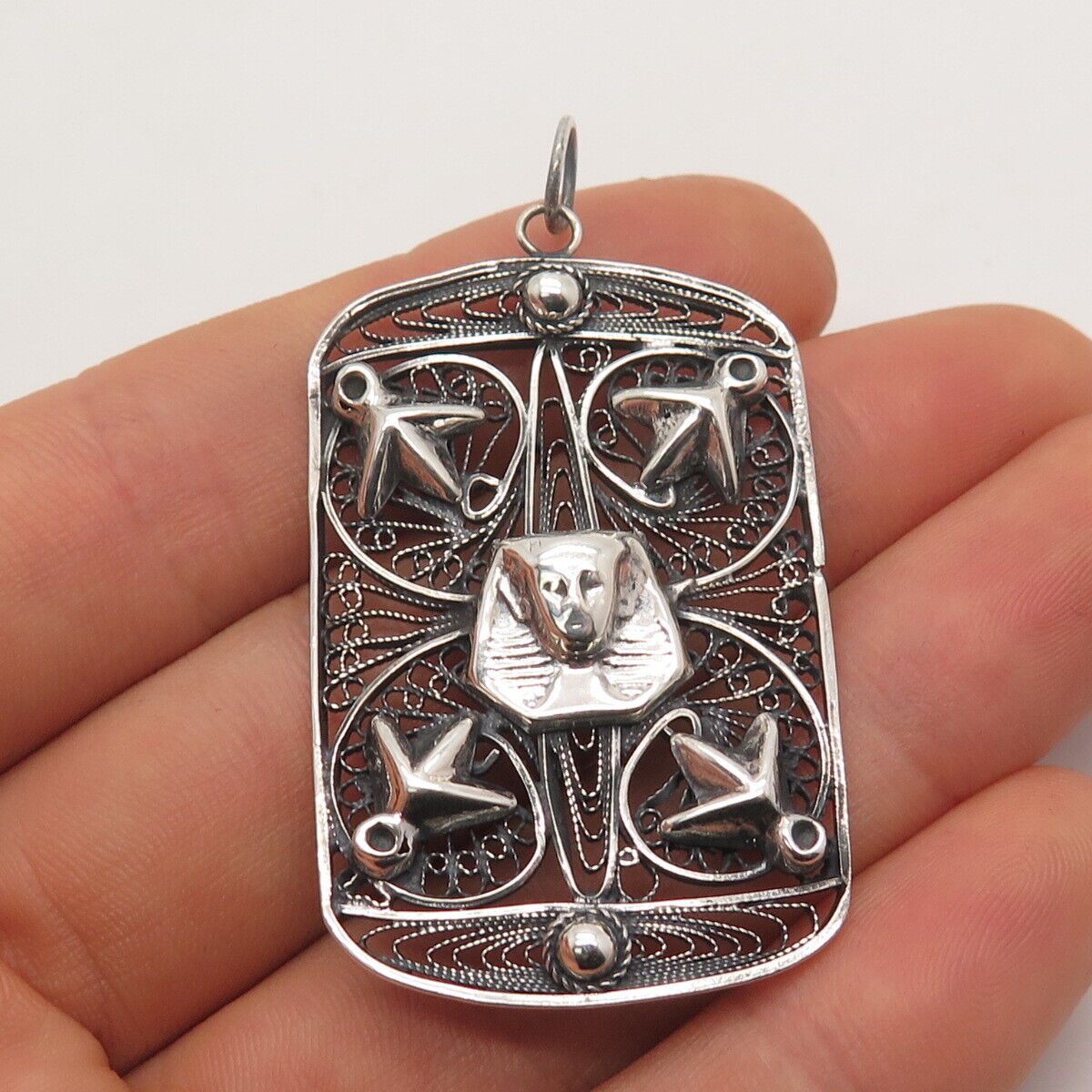 925 Sterling Silver Antique Egyptian Theme Ornate Pendant