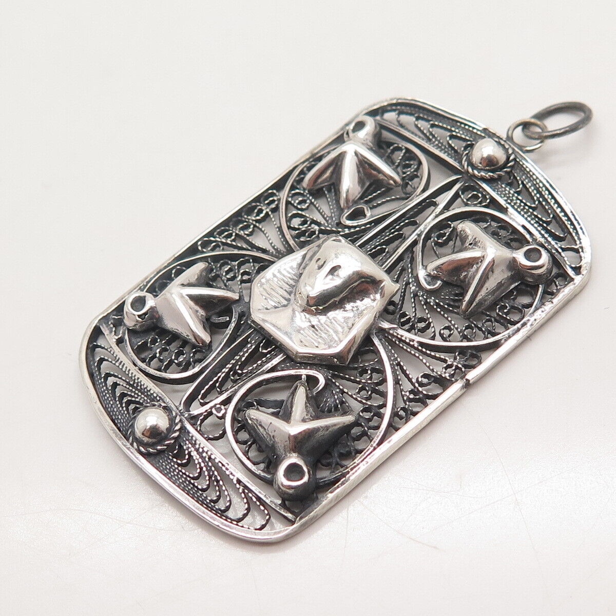 925 Sterling Silver Antique Egyptian Theme Ornate Pendant