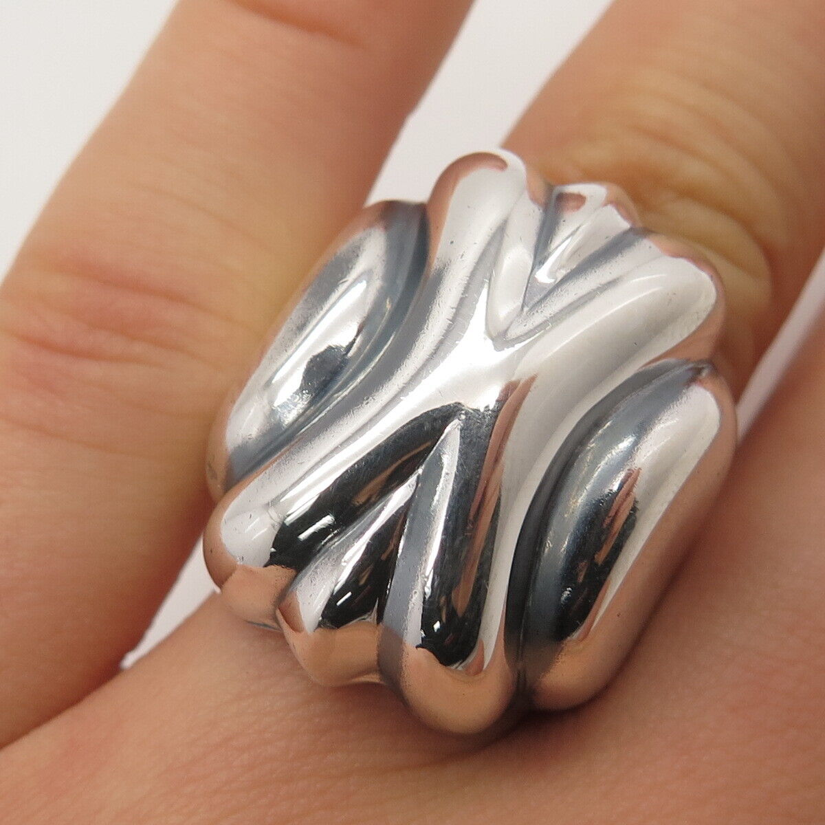 925 Sterling Silver Vintage Italy Ribbed Statement Ring Size 7.75