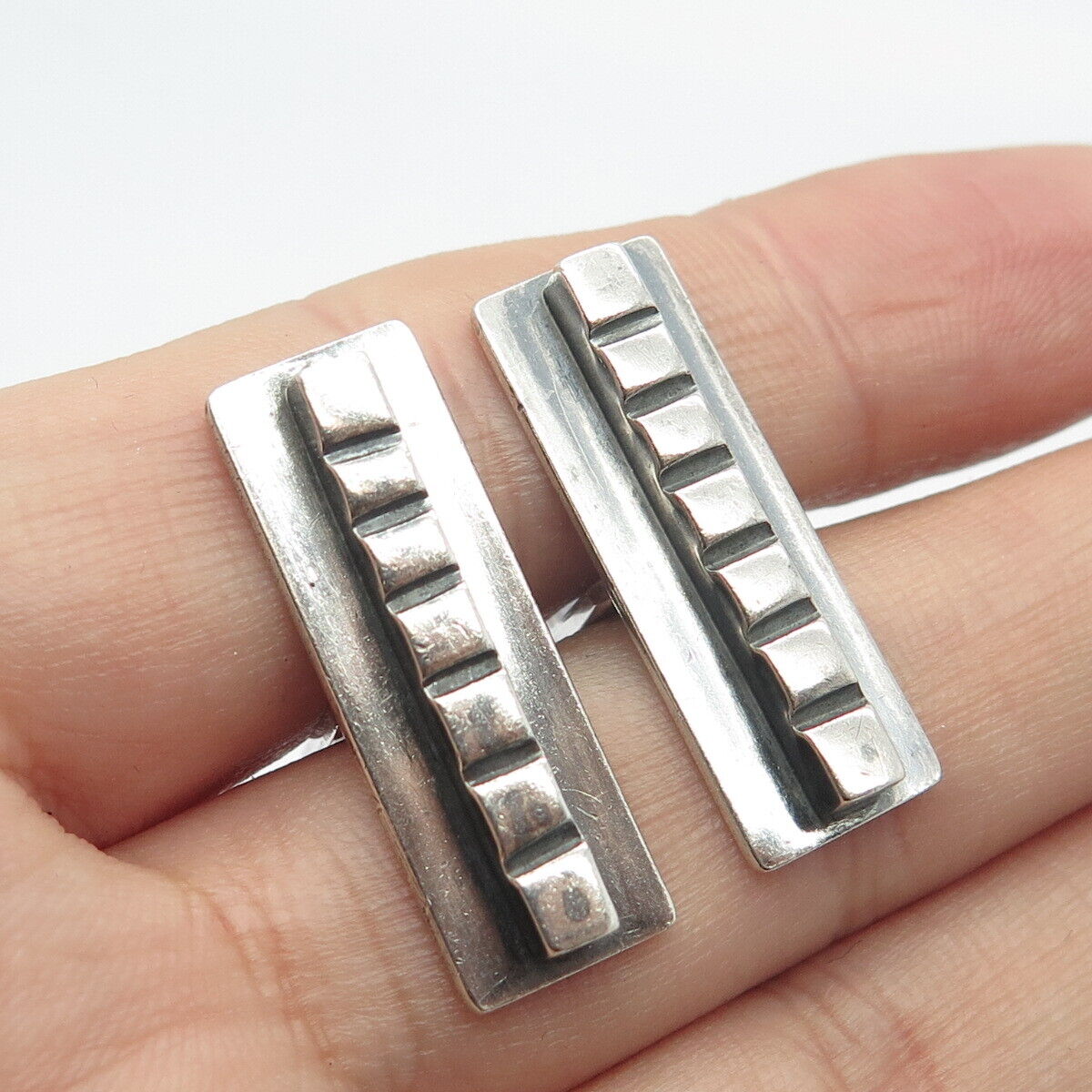 925 Sterling Silver Vintage LORE Elongated Rectangle Cufflinks