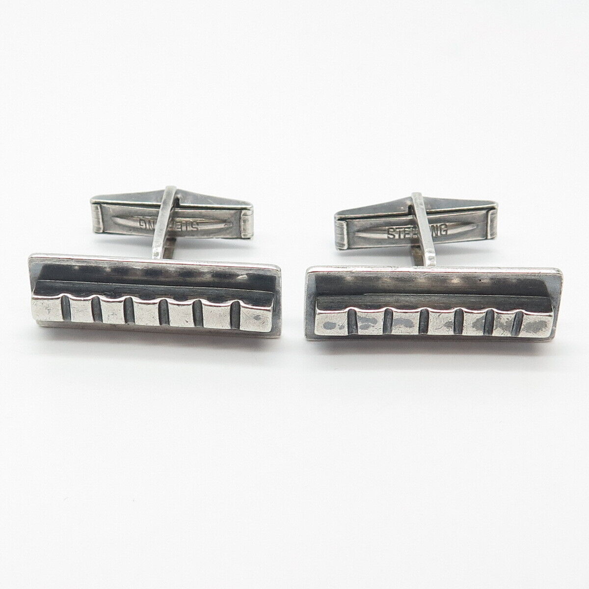 925 Sterling Silver Vintage LORE Elongated Rectangle Cufflinks