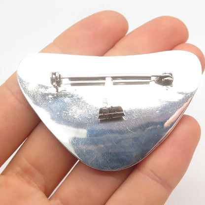 925 Sterling Silver Vintage Mexico Taxco Turquoise Gem Inlay Tribal Pin Brooch