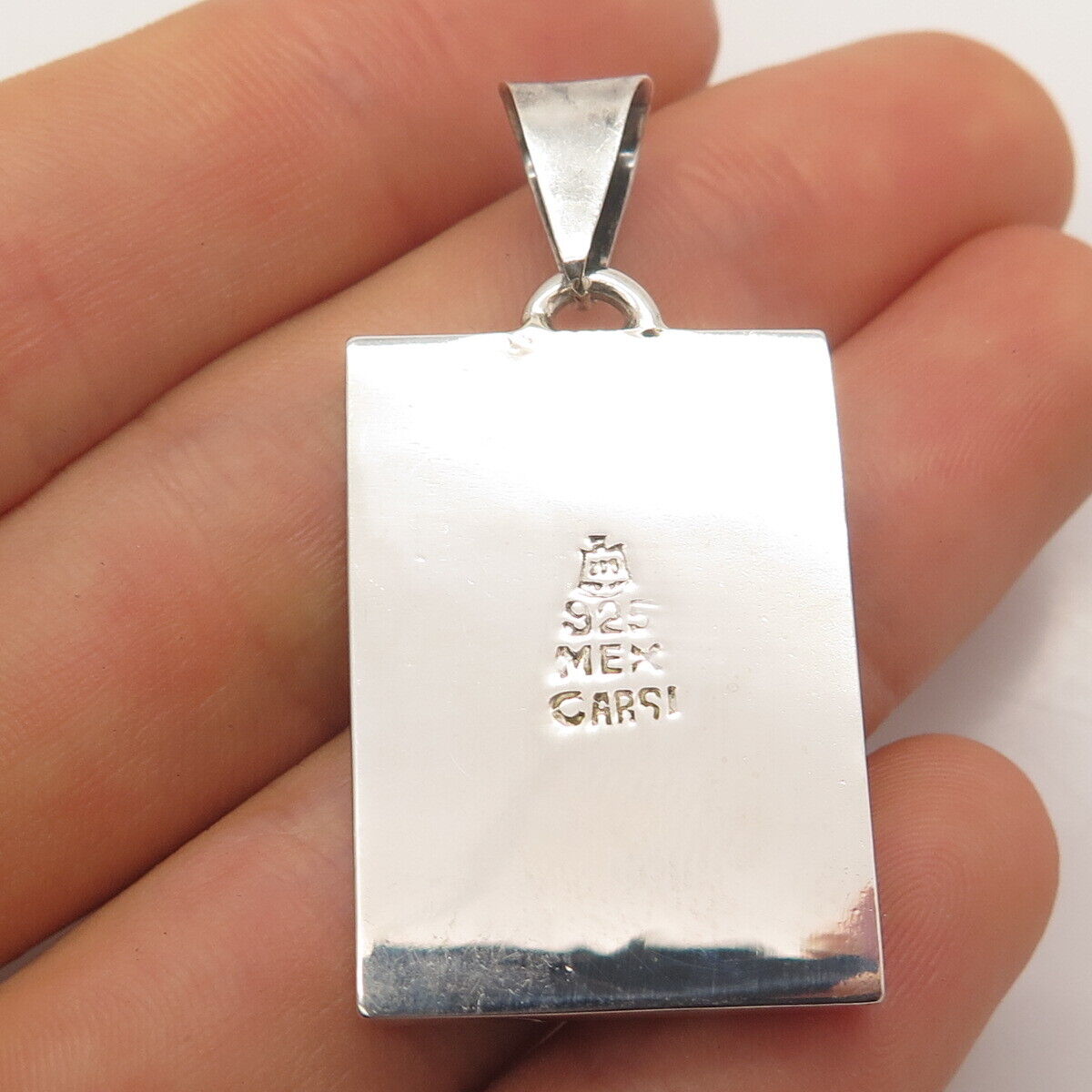 925 Sterling Silver Vintage Mexico Carsi Real Agate Gemstone Pendant