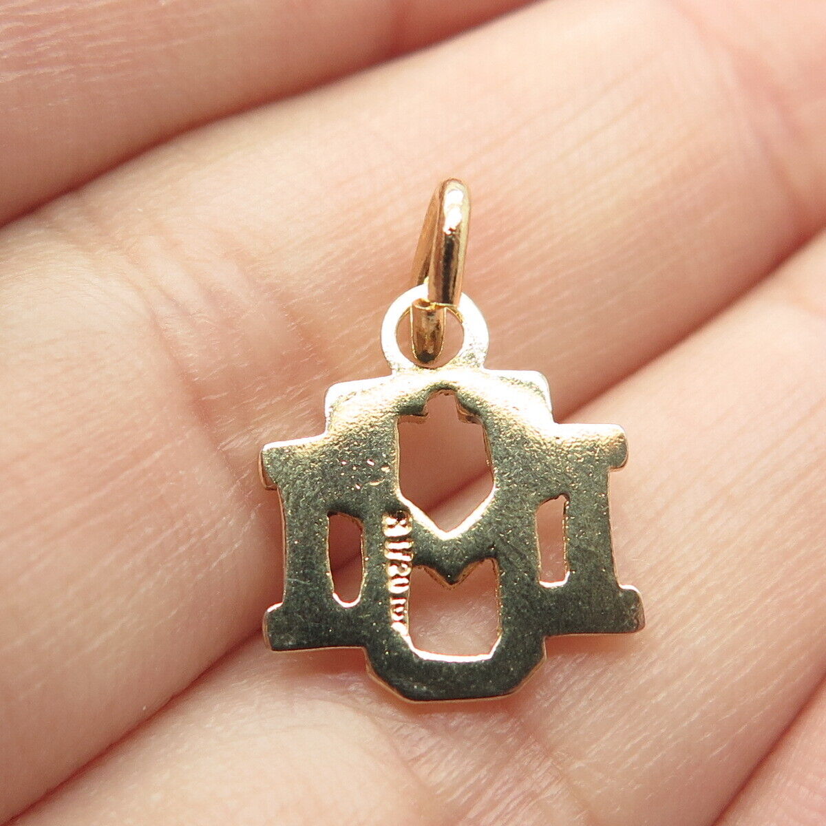 925 Sterling Silver Gold-Plated Vintage Enamel "MU" Charm Pendant