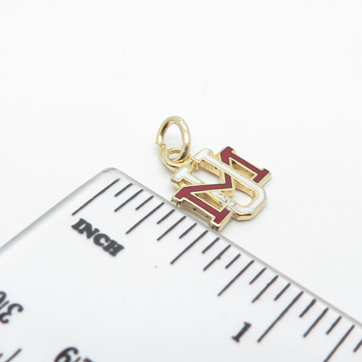 925 Sterling Silver Gold-Plated Vintage Enamel "MU" Charm Pendant