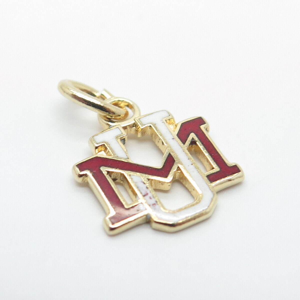 925 Sterling Silver Gold-Plated Vintage Enamel "MU" Charm Pendant