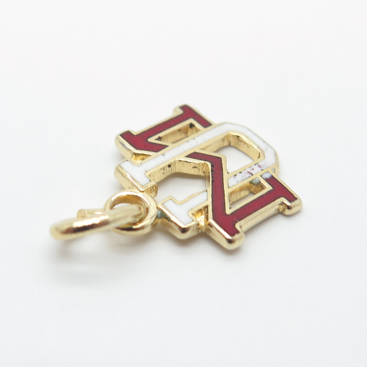 925 Sterling Silver Gold-Plated Vintage Enamel "MU" Charm Pendant