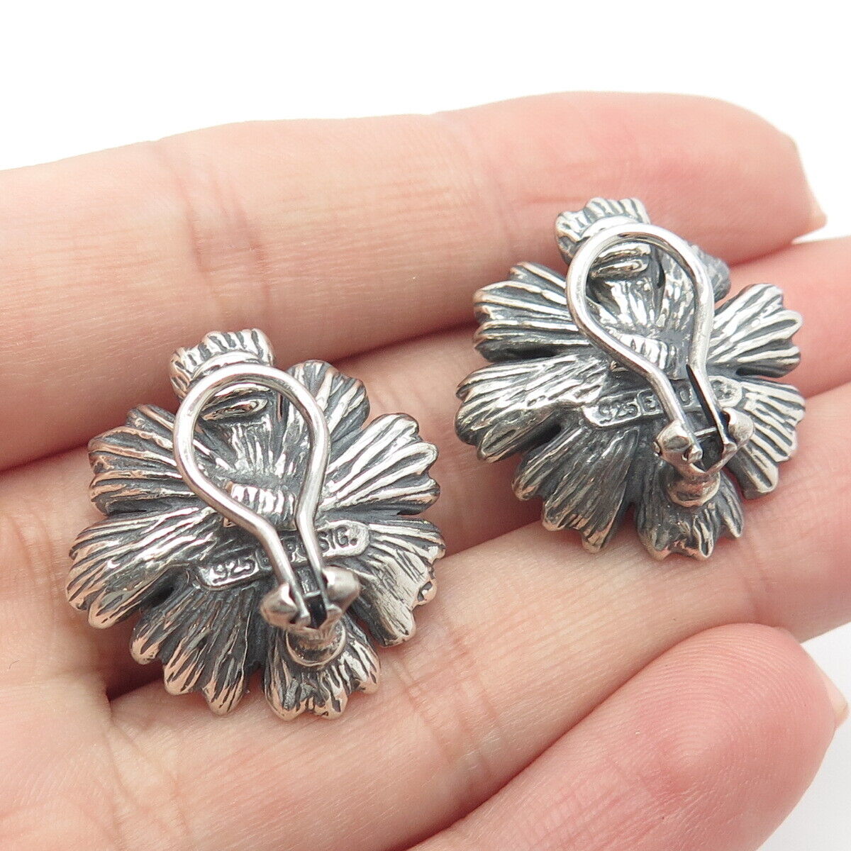 925 Sterling Silver Vintage ESPO SIG Real Pearl Floral Earrings