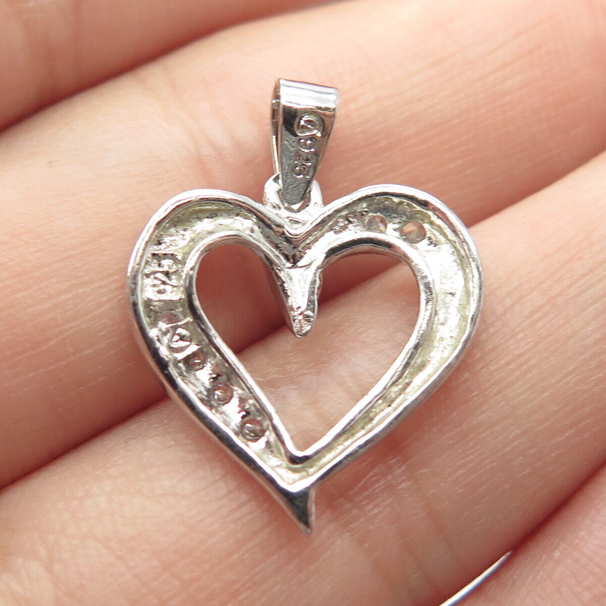 925 Sterling Silver C Z Open Heart Charm Pendant