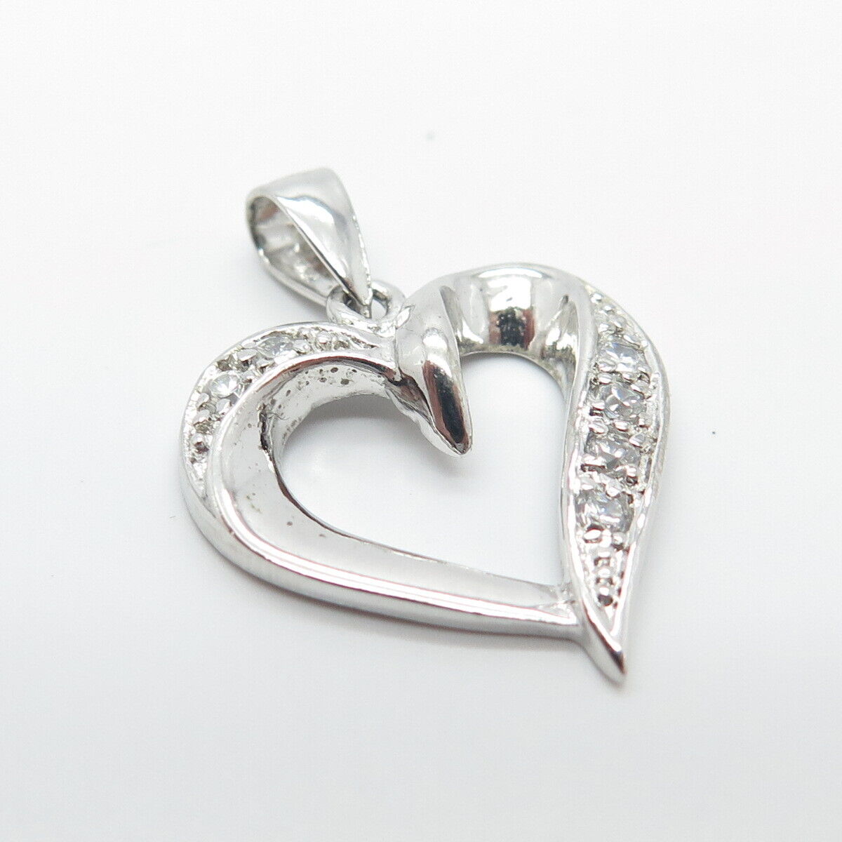 925 Sterling Silver C Z Open Heart Charm Pendant