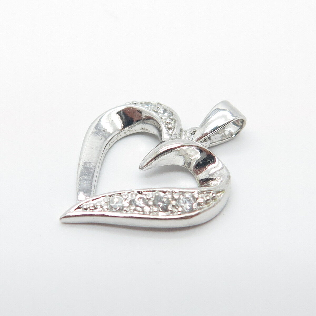 925 Sterling Silver C Z Open Heart Charm Pendant