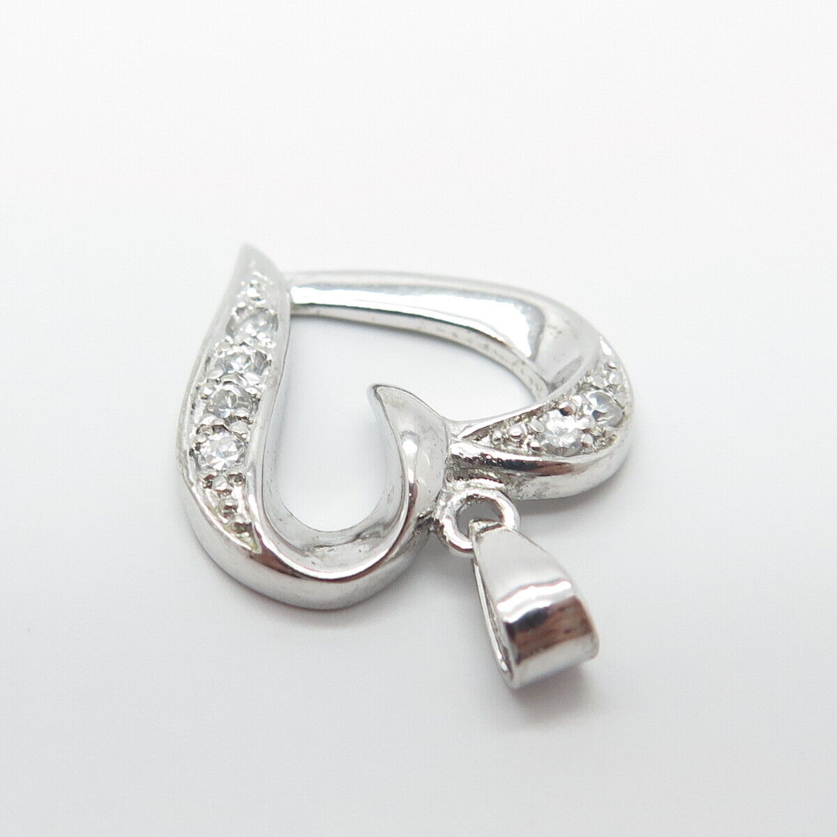 925 Sterling Silver C Z Open Heart Charm Pendant