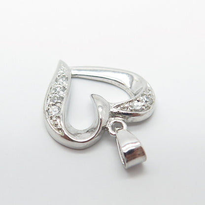 925 Sterling Silver C Z Open Heart Charm Pendant