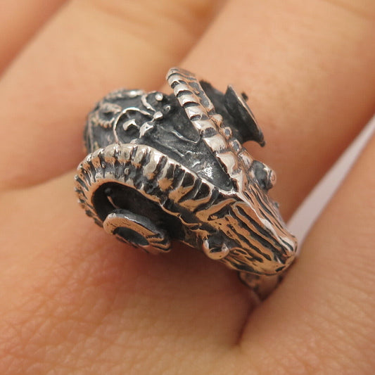 800 Silver Vintage Aries Zodiac Sign Adjustable Ring Size 10.75