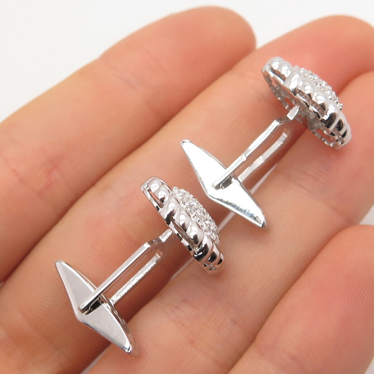 925 Sterling Silver Pave C Z Cufflinks