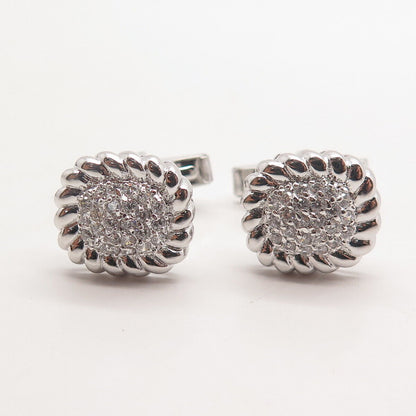 925 Sterling Silver Pave C Z Cufflinks