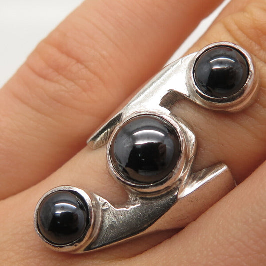 925 Sterling Silver Vintage Mexico Real Hematite Gem Statement Ring Size 6.25