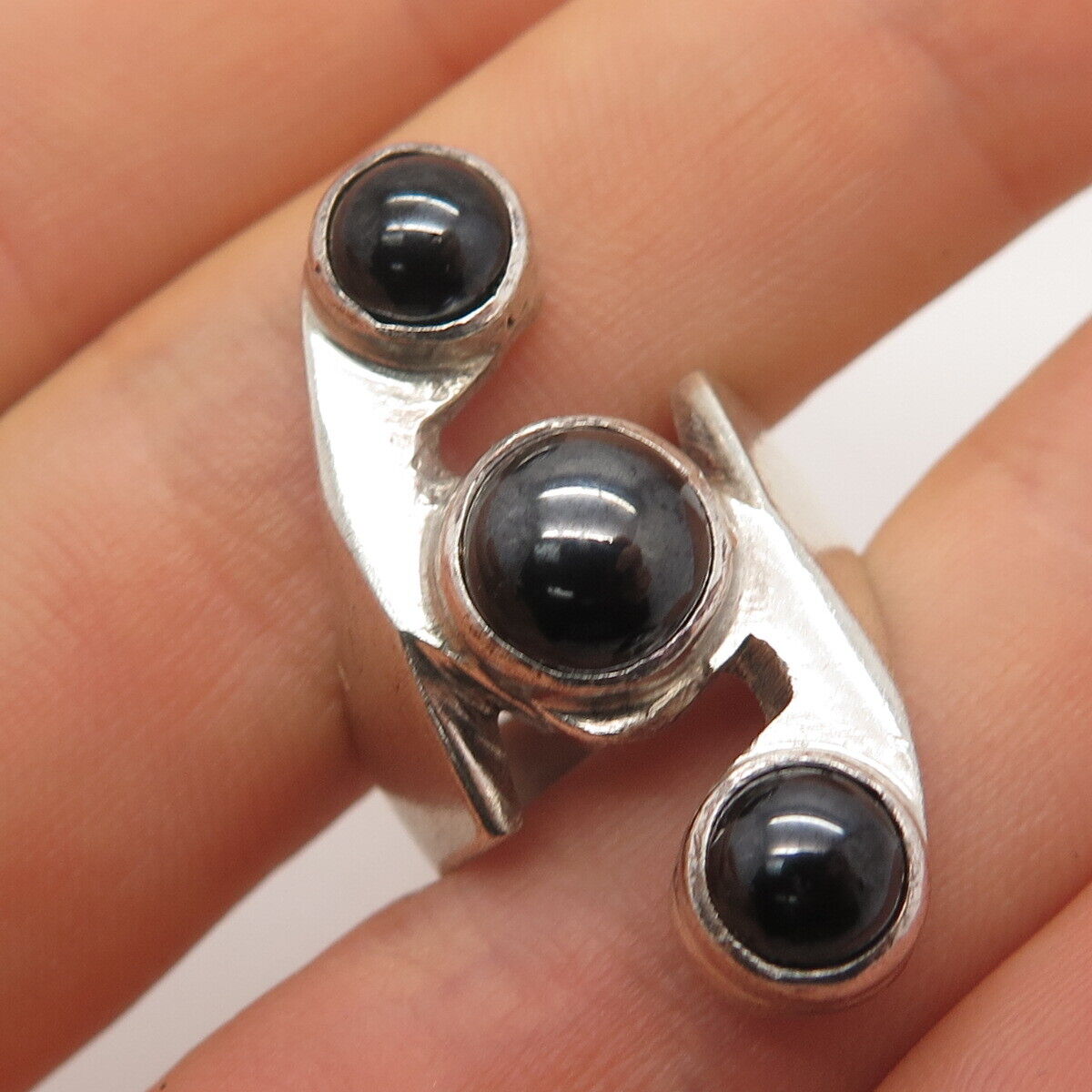 925 Sterling Silver Vintage Mexico Real Hematite Gem Statement Ring Size 6.25