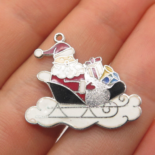 925 Sterling Silver Vintage Colorful Enamel Santa Claus Charm Pendant